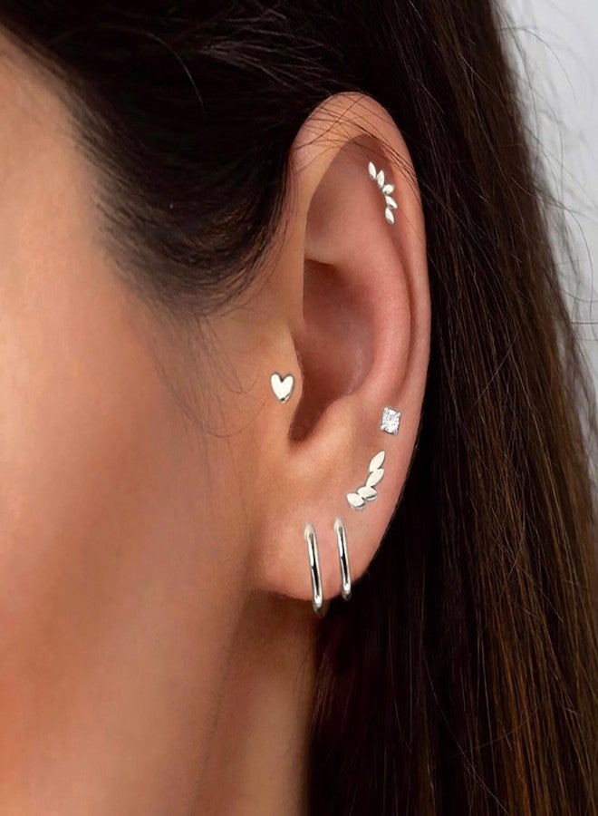 SERYNOW 14k Gold Plated Stud Earrings Set for Women, 20g Cartilage Earrings, Minimalist Small Huggie Hoop Earrings Set for Multiple Piercing (Silver 6 Pairs Set) - Image 2